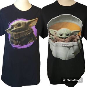 TWO Star Wars Mandalorian Baby Yoda T-ShirtS Adult Graphic Size Small -- Borh fo